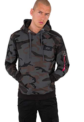 ALPHA INDUSTRIES Herren Back Print Hoody Kapuzensweat Kapuzenpullover, Olive Camo, im Sale